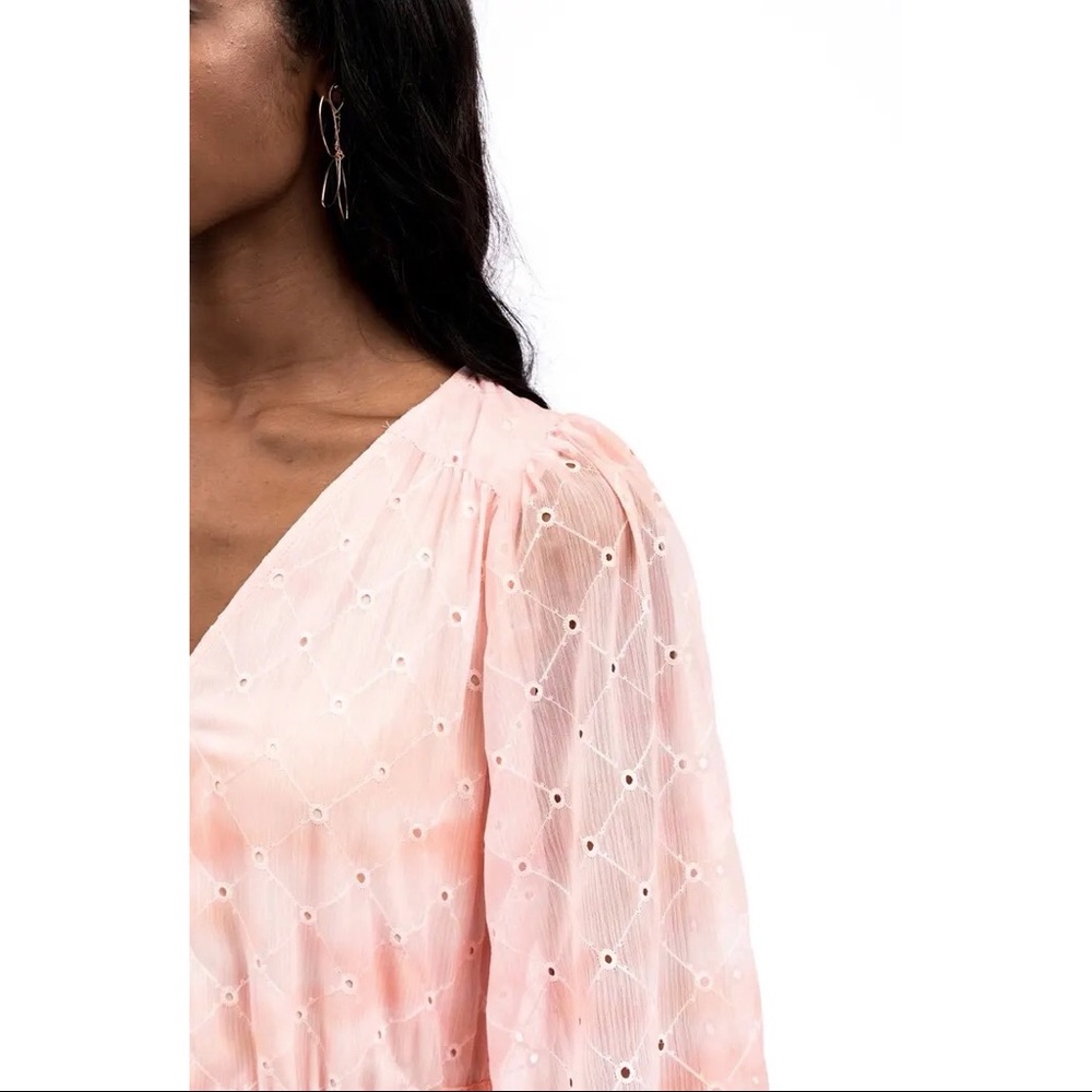 Rachel Parcell Flowy Eyelet Long Sleeve Maxi Dress Pink Angel Cloudy Sky - Picture 13 of 16